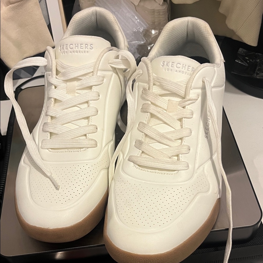Skechers Men's White Sneakers with Gum Outsole